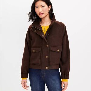 LOFT Brown Utility Jacket with Textured Fabric and Pointed Collar